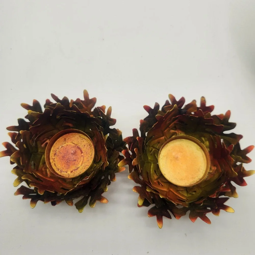 Fall Leaf‎ 3D Tealight Candle Holders Set of 2 Autumn Colors Delicate Decor